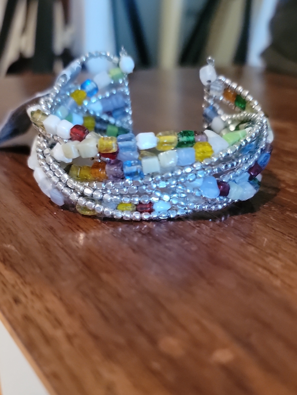 Multicolor Beaded Wrap Bracelet - Silver Accents